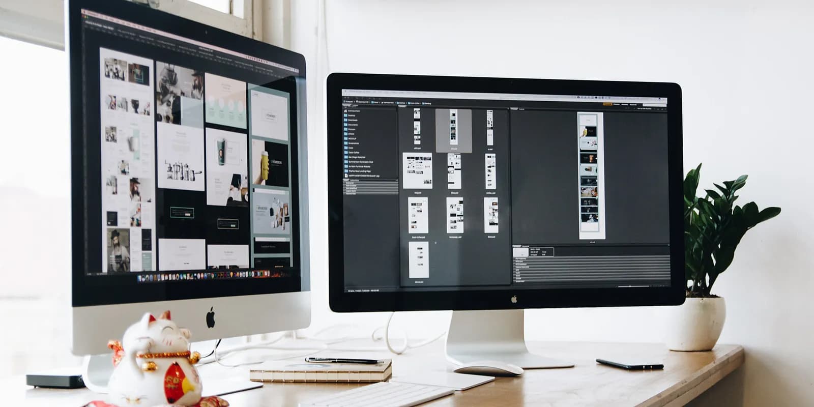 A graphic designer adjusting font typography and text margins on a digital magazine layout using desktop publishing software.